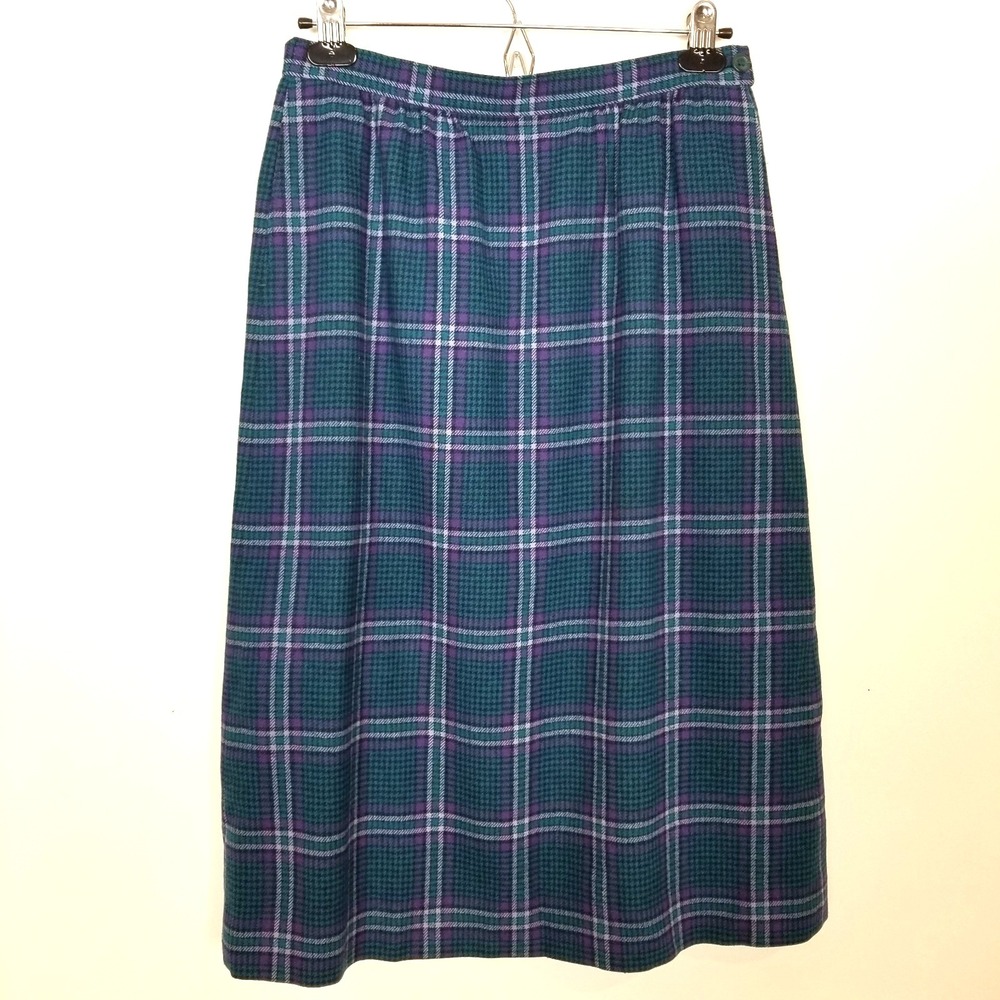 VTG Pendleton Women Virgin Wool Midi Skirt Sz 10 Lined Blue Classic Casual